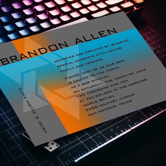 Invitation Bar Mitzvah Orange et Turquoise sur n'importe quel