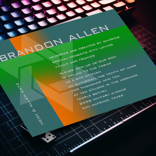 Invitation Bar Mitzvah orange et vert sur n'importe quelle co