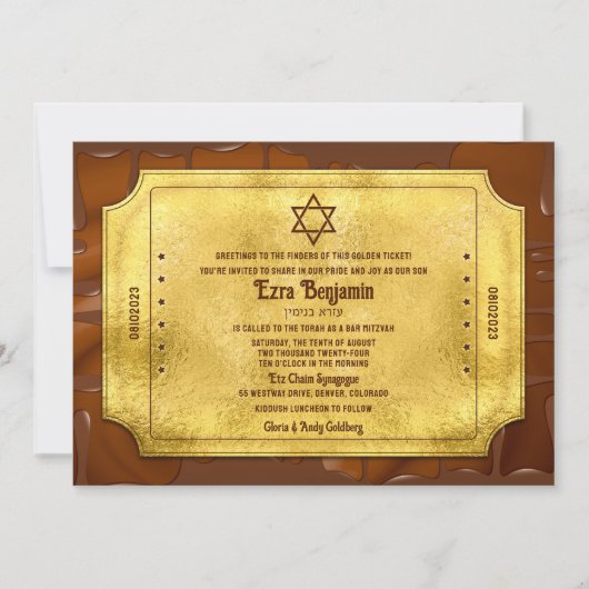 Invitation Bar Mitzvah ou Bat Mitzvah Tablette Chocolat Ticke (Devant)