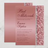 Invitation Bar Mitzvah pailleté or rose (Devant / Derrière)