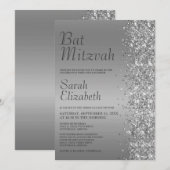 Invitation Bar Mitzvah pailletée argentée (Devant / Derrière)