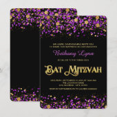 Invitation Bar Mitzvah pailletée violet et or (Devant / Derrière)