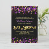 Invitation Bar Mitzvah pailletée violet et or (Debout devant)