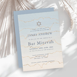 Invitation Bar Mitzvah Pale Blue Gold Linings