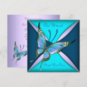 Invitation Bar Mitzvah papillon bleu sarcelle violet (Devant / Derrière)