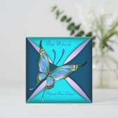Invitation Bar Mitzvah papillon bleu sarcelle violet (Debout devant)