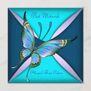 Invitation Bar Mitzvah papillon bleu sarcelle violet