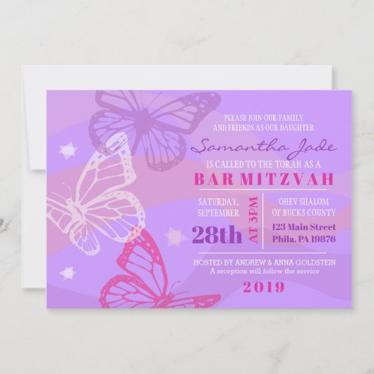 Invitation Bar Mitzvah PAPILLONS & ÉTOILES (Devant)