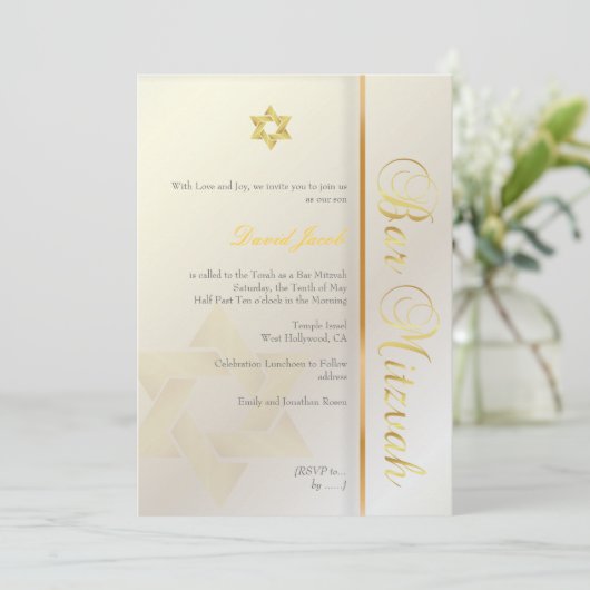 Invitation Bar Mitzvah/perle/or (Debout devant)