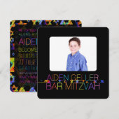 Invitation bar mitzvah PixDezines néons/typographi (Devant / Derrière)