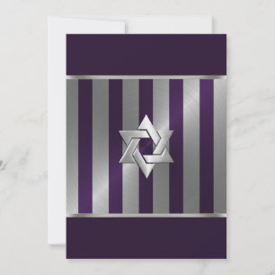 Invitation Bar Mitzvah Plum et Silver Stripe Star de David