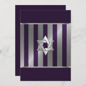 Invitation Bar Mitzvah Plum et Silver Stripe Star de David (Devant / Derrière)
