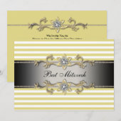 Invitation Bar Mitzvah rayée jaune et blanc (Devant / Derrière)