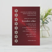 Invitation Bar Mitzvah Red Sheen Argent Étoiles de David (Debout devant)