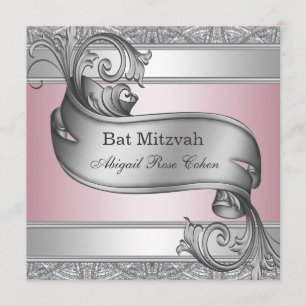 Invitation Bar Mitzvah Rose Argent