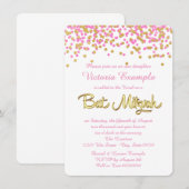 Invitation Bar Mitzvah rose et or à confettis (Devant / Derrière)