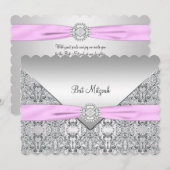 Invitation Bar Mitzvah Rose Fille (Devant / Derrière)