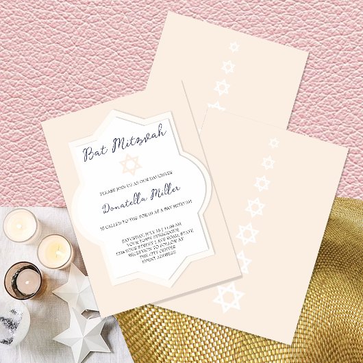 Invitation Bar Mitzvah Rose Moderne Étoile de David