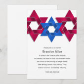 Invitation Bar Mitzvah Rouge Blanc bleu étoile de David (Devant / Derrière)