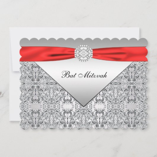 Invitation Bar Mitzvah rouge et argent (Devant)