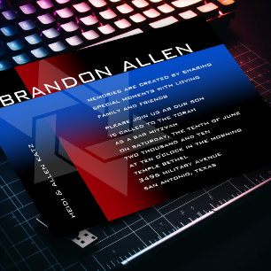 Invitation Bar Mitzvah Rouge et bleu sur n'importe quelle cou