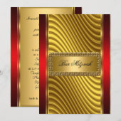 Invitation Bar Mitzvah rouge et or (Devant / Derrière)