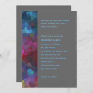 Invitation Bar Mitzvah Rouge violet bleu gris abstrait Design