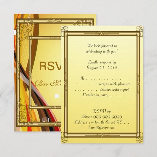 Invitation Bar Mitzvah RSVP Or 2 (Devant / Derrière)