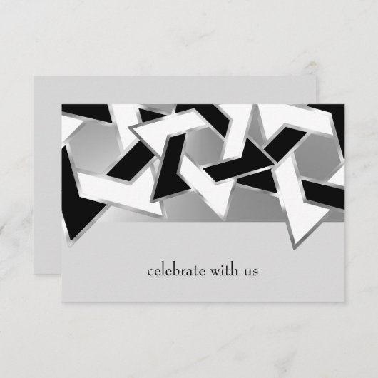 Invitation Bar Mitzvah Silver Black White Star de David (Devant / Derrière)