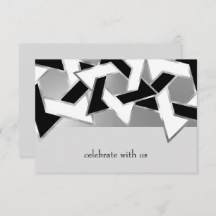 Invitation Bar Mitzvah Silver Black White Star de David