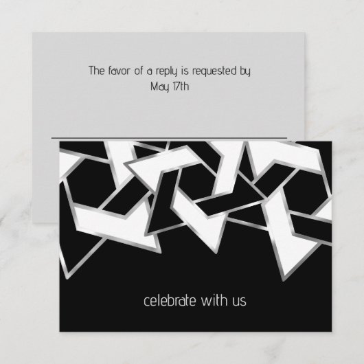Invitation Bar Mitzvah Silver Black White Star de David (Devant / Derrière)