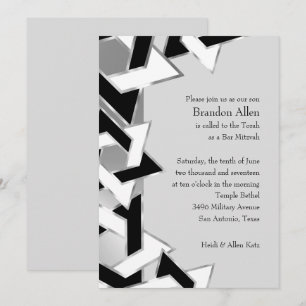 Invitation Bar Mitzvah Silver Black White Star de David