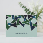 Invitation Bar Mitzvah Silver Navy Blue Green Star de David (Debout devant)