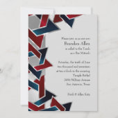 Invitation Bar Mitzvah Silver Navy Blue Red Star de David (Devant)