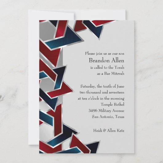Invitation Bar Mitzvah Silver Navy Blue Red Star de David (Devant)