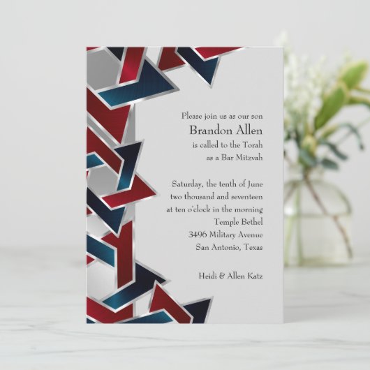 Invitation Bar Mitzvah Silver Navy Blue Red Star de David (Debout devant)