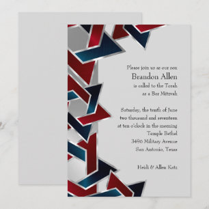 Invitation Bar Mitzvah Silver Navy Blue Red Star de David