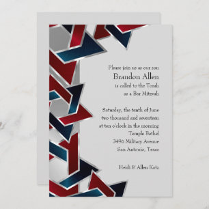 Invitation Bar Mitzvah Silver Navy Blue Red Star de David