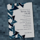 Invitation Bar Mitzvah Silver Teal Navy Blue Star of David