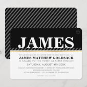 Invitation BAR MITZVAH SIMPLE étoile juive moderne noir blanc (Devant / Derrière)