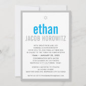 Invitation BAR MITZVAH simple étoile moderne nom aqua bleu gr (Devant)