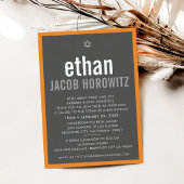 Invitation BAR MITZVAH simple étoile moderne nom gris orange