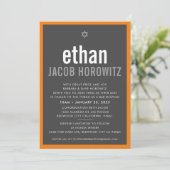 Invitation BAR MITZVAH simple étoile moderne nom gris orange (Debout devant)