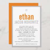 Invitation BAR MITZVAH simple étoile moderne nom orange gris (Devant / Derrière)