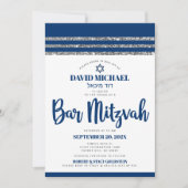 Invitation Bar Mitzvah Simple Moderne Talit Bleu Marine Scrip (Devant)