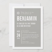 Invitation BAR MITZVAH simple typographie moderne gris blanc (Devant)