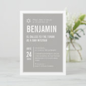 Invitation BAR MITZVAH simple typographie moderne gris blanc (Debout devant)