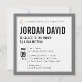 Invitation BAR MITZVAH simple typographie moderne gris gris (Devant)