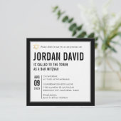 Invitation BAR MITZVAH simple typographie moderne noir blanc (Debout devant)