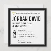 Invitation BAR MITZVAH simple typographie moderne noir blanc (Devant)